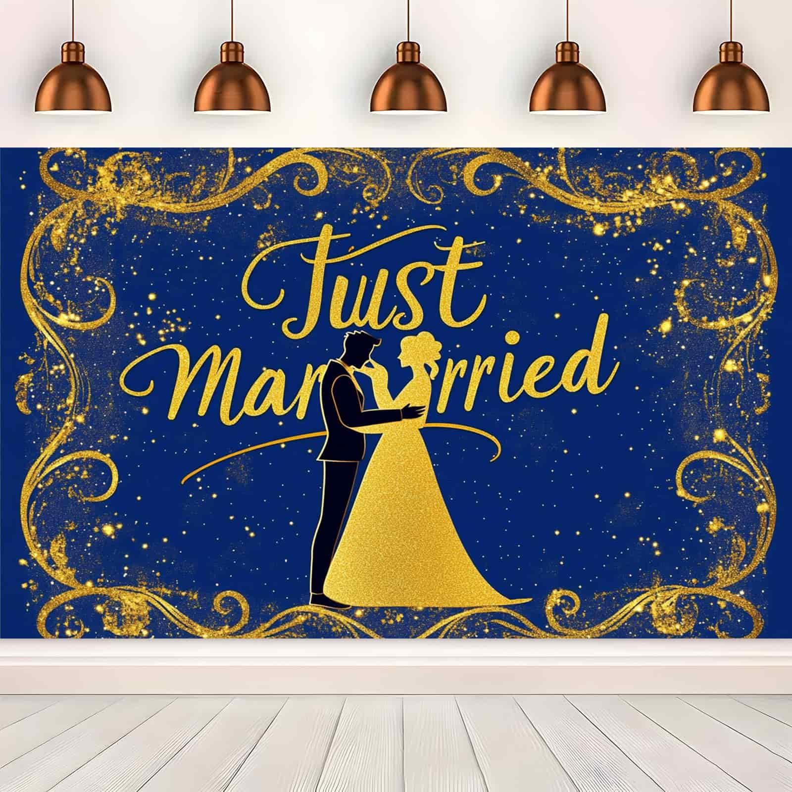 Royal & Golden Wedding Backdrop with Just Married