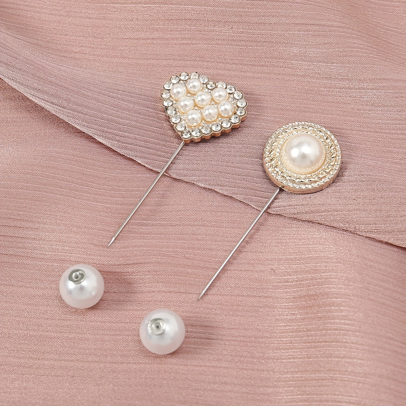 3pc Geometric Love Pin Brooches with Faux Pearl and Rhinestone for Women