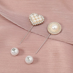 3pc Geometric Love Pin Brooches with Faux Pearl and Rhinestone for Women