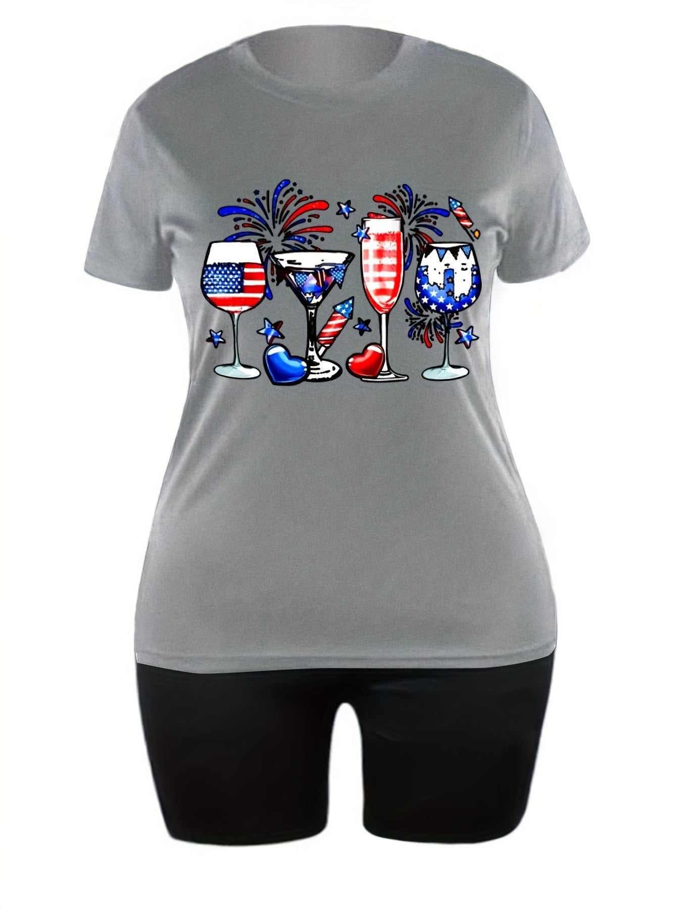 Independence Casual Outfits: Flag Pattern Tee & Biker Shorts