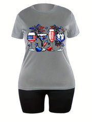 Independence Casual Outfits: Flag Pattern Tee & Biker Shorts