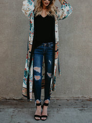 Floral Print Chiffon Long Sleeve Cover Up Beach Cardigan