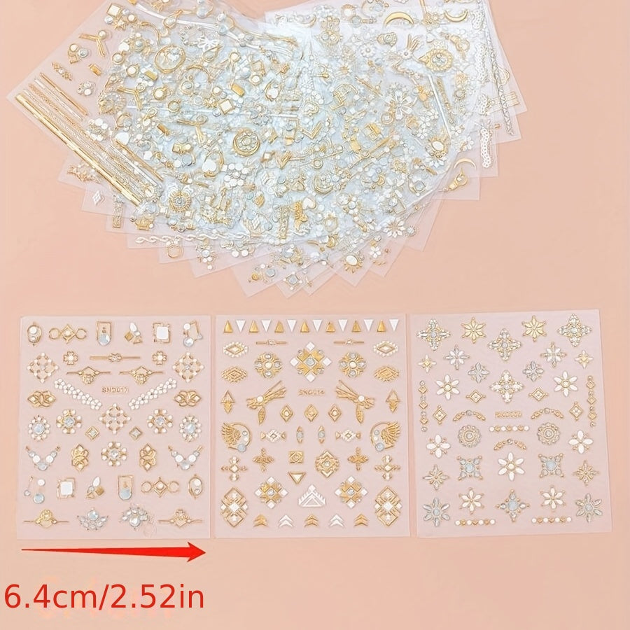 3D Bronzing Manicure Stickers Star Moon Gemstone Nail Decals