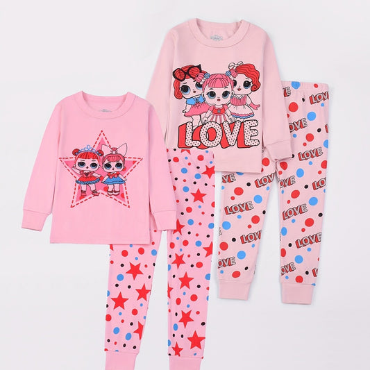 Star Girls Graphic Long Sleeve Pajama Set Soft and Cozy Sleepwear