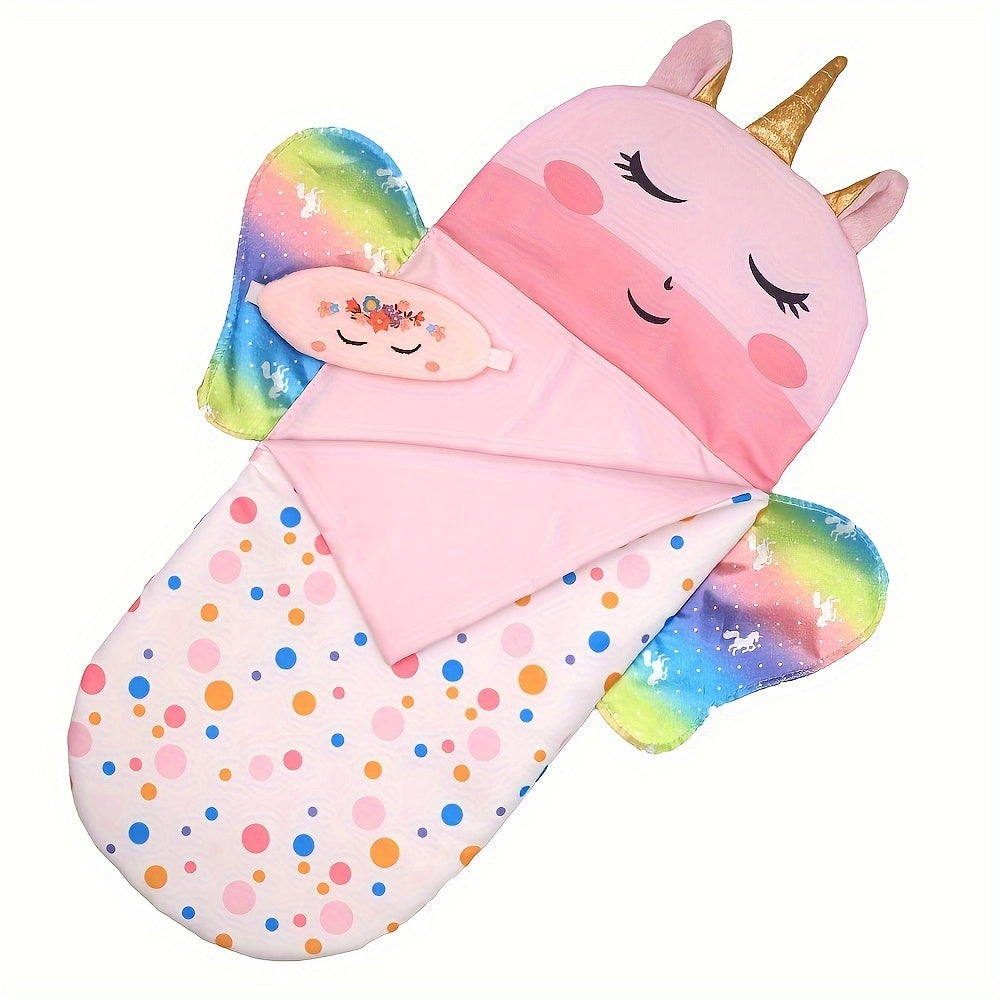 Unicorn Rainbow Sleeping Bag & Eye Mask for Dolls 10-18 Inches