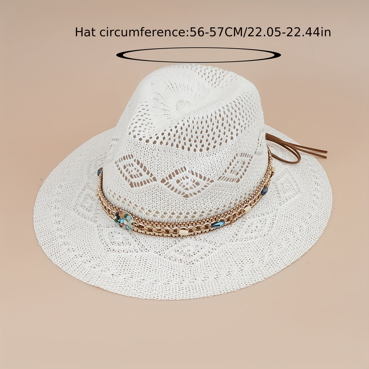 Boho Belt Decor Geometric Crochet Fedora Cap Breathable Summer Beach Hat