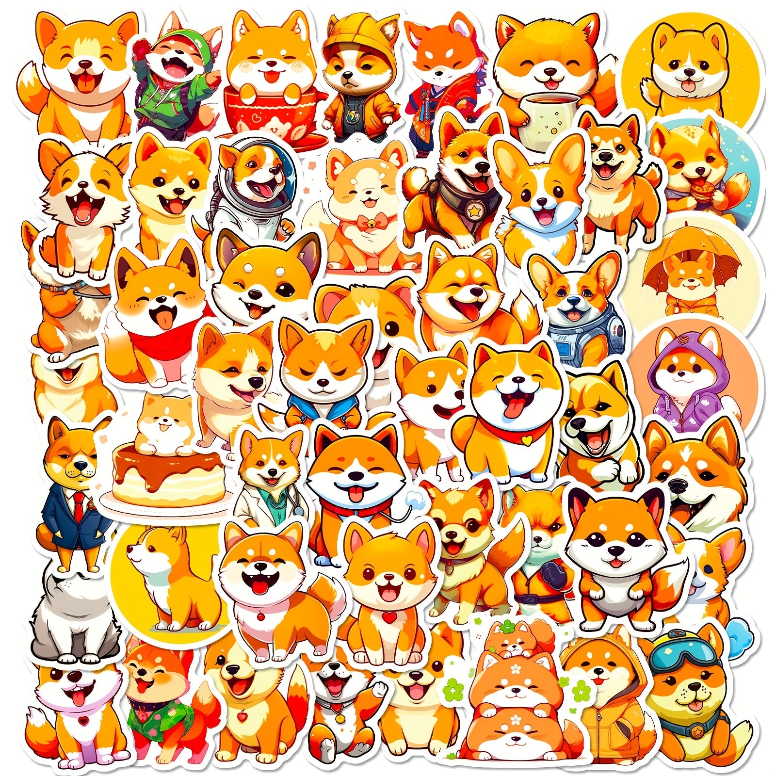 50pcs Corgi Stickers - Cute Dog Shiba Inu for Water Bottle Laptop Phone Skat