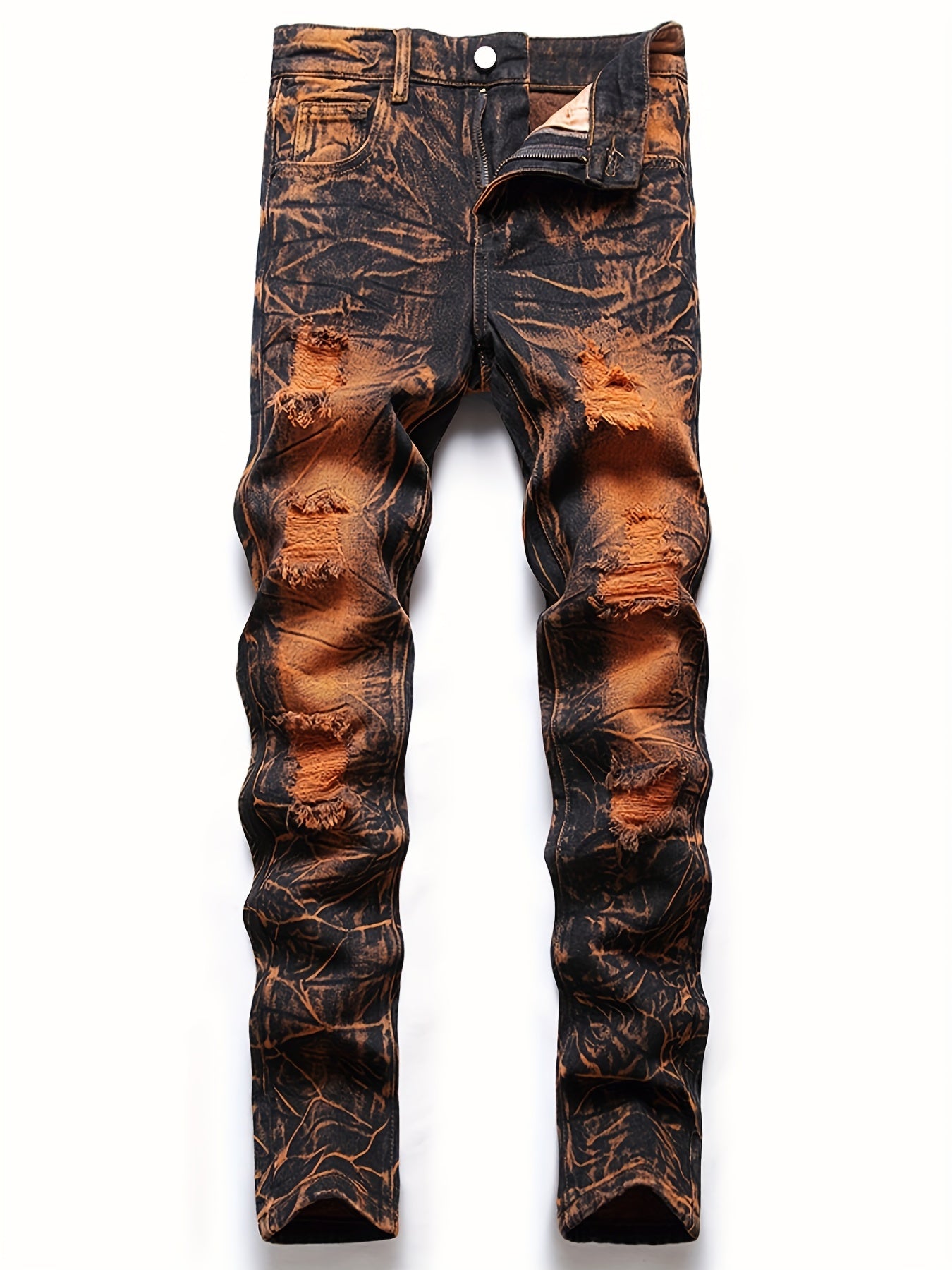 Boys Ripped Tie Dye Jeans Slim Fit Denim Pants