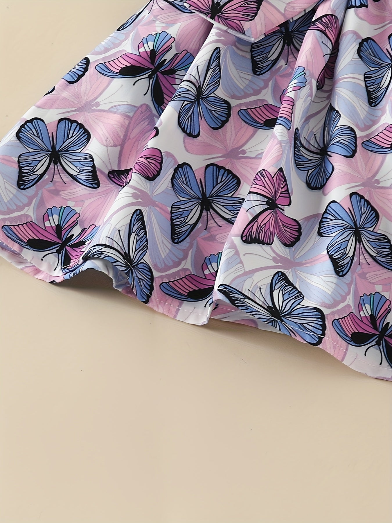 Toddler Girls Butterfly Graphic Princess Dress Cold Shoulder Ruffle Trim Belted