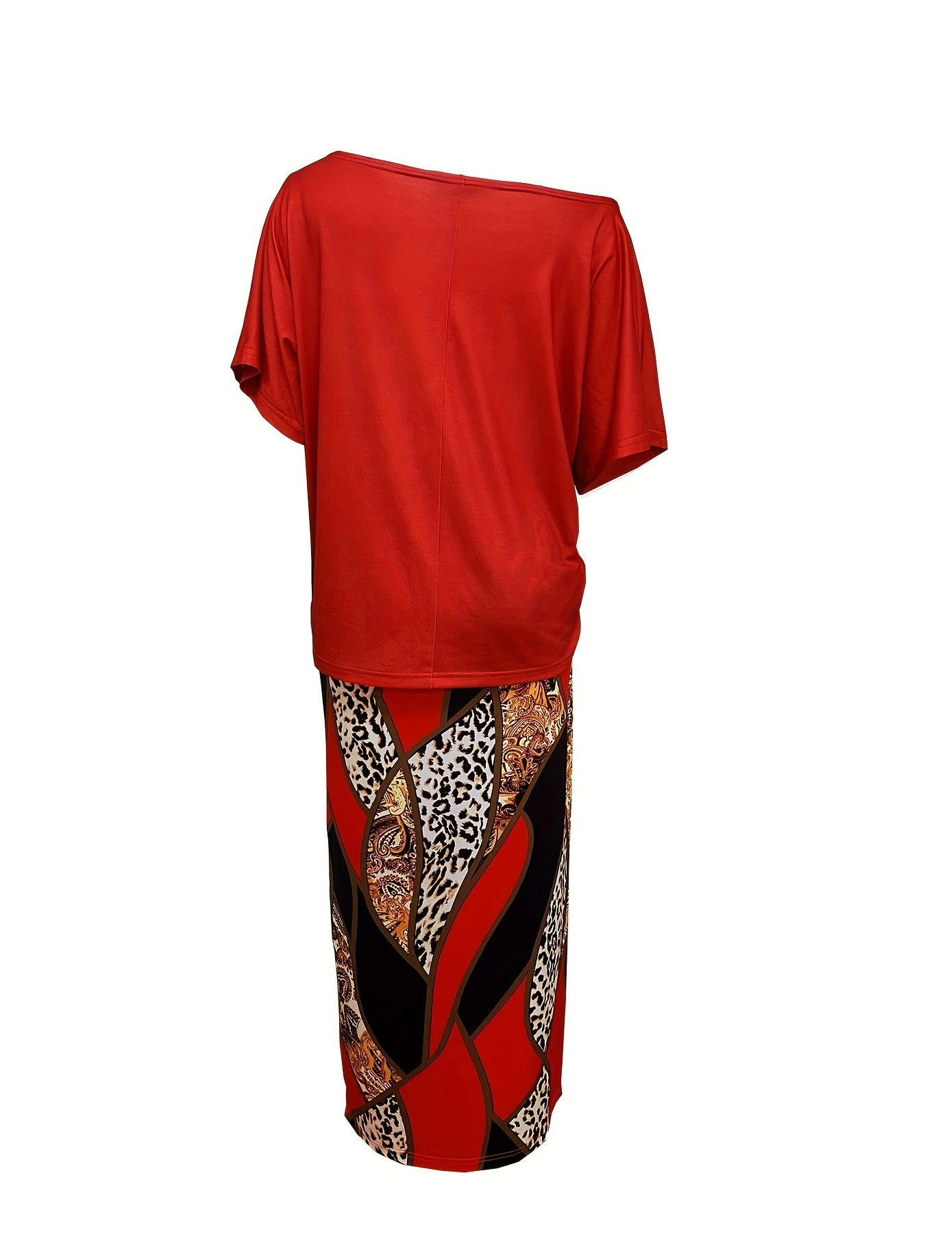 Faith Print Tops & Geo Print Skirts Set Women's Outfit