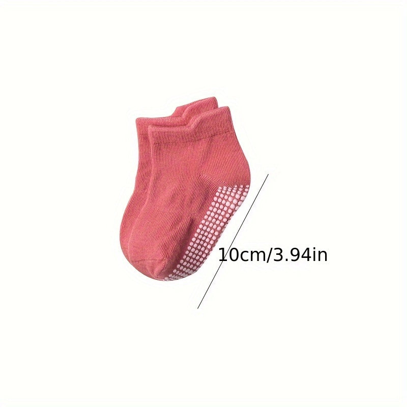 6 Pairs Baby Girl's Non Slip Socks Solid Cotton Blend Bottom