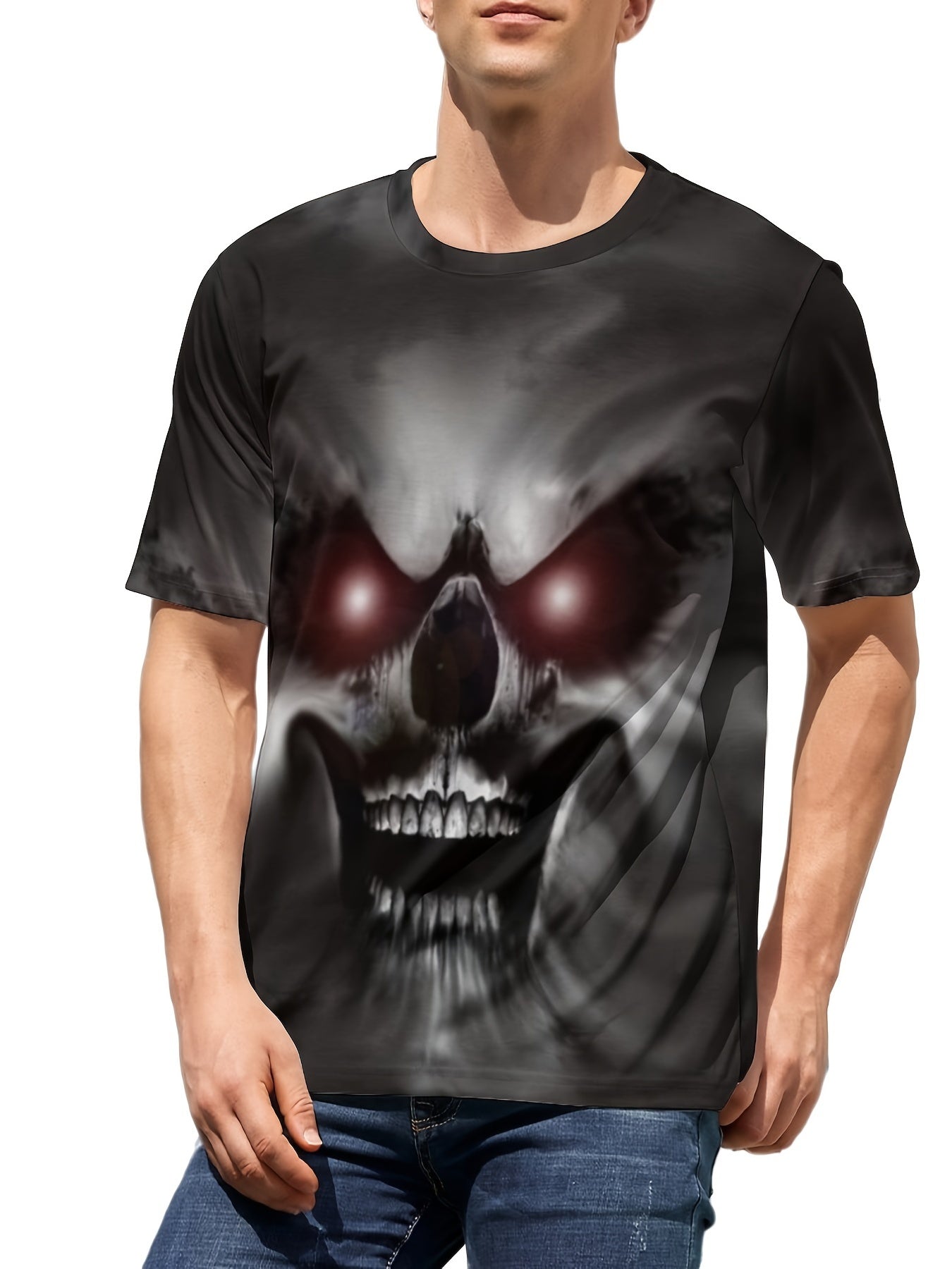 3D Skull Print Men's Graphic Active T-shirt Crew Neck Casual Tee for Summer