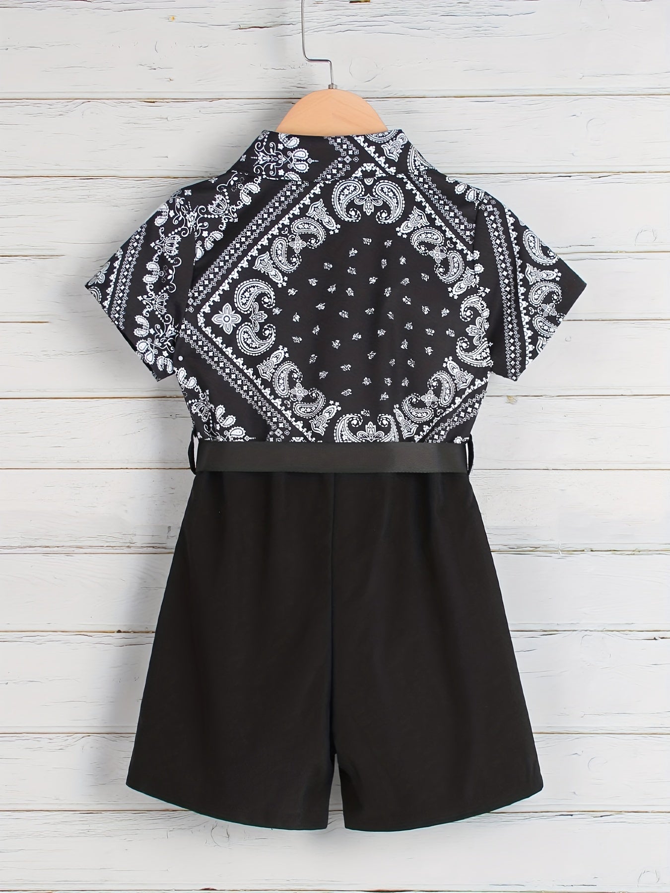 Toddler Boy's Paisley Pattern Onesie & Belt Short Sleeve Outfit