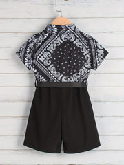 Toddler Boy's Paisley Pattern Onesie & Belt Short Sleeve Outfit