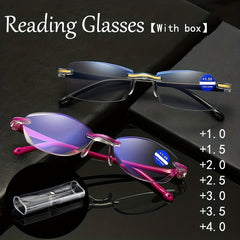 Men's Anti Light Rimless Presbyopic Glasses Diopter with Box