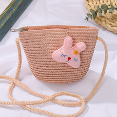 Straw Woven Rabbit Decor Crossbody Bag For Girls
