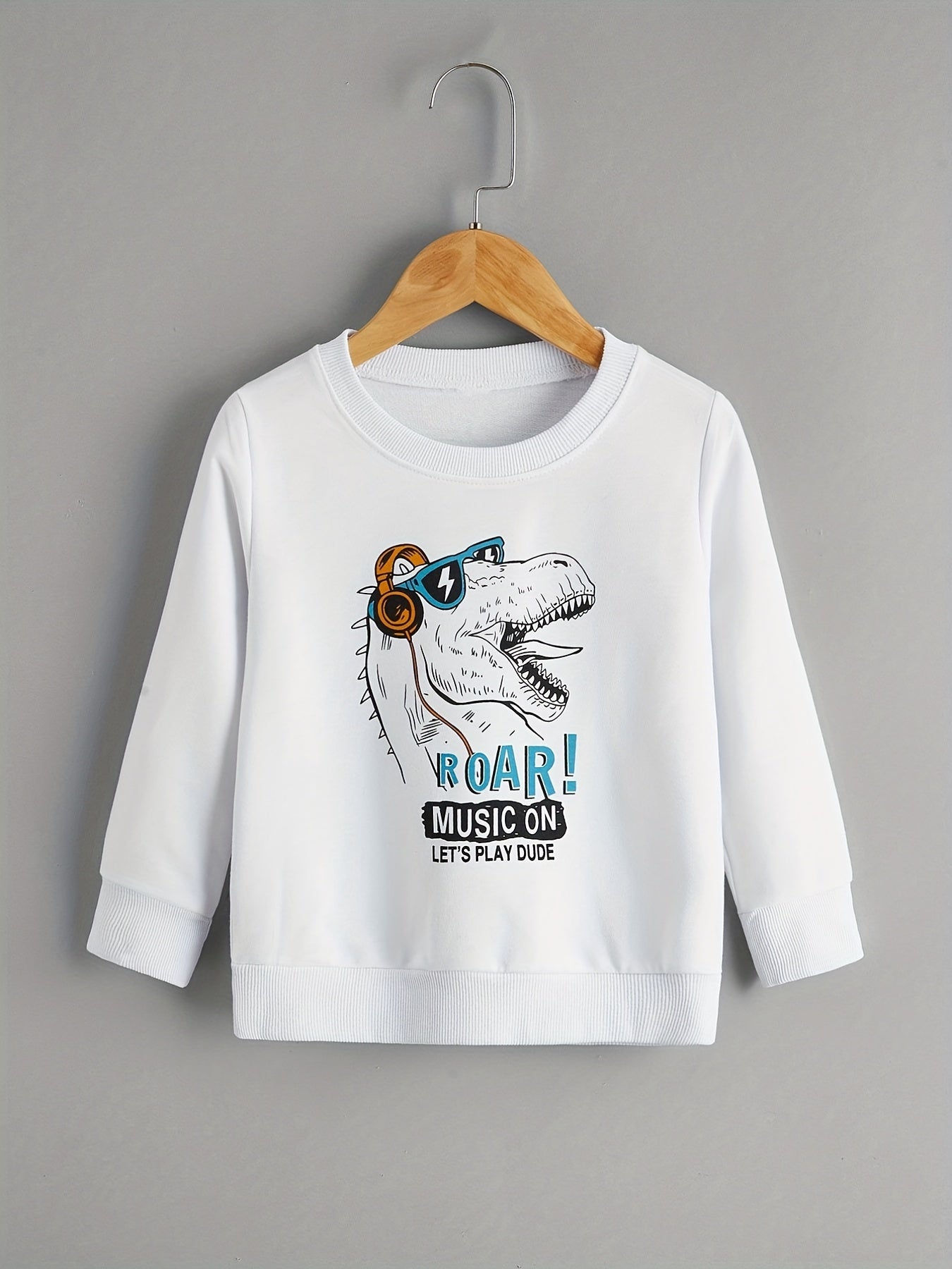 Funny Dinosaur Print Boys Sweatshirt Long Sleeve Crew Neck Tops