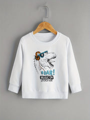 Funny Dinosaur Print Boys Sweatshirt Long Sleeve Crew Neck Tops