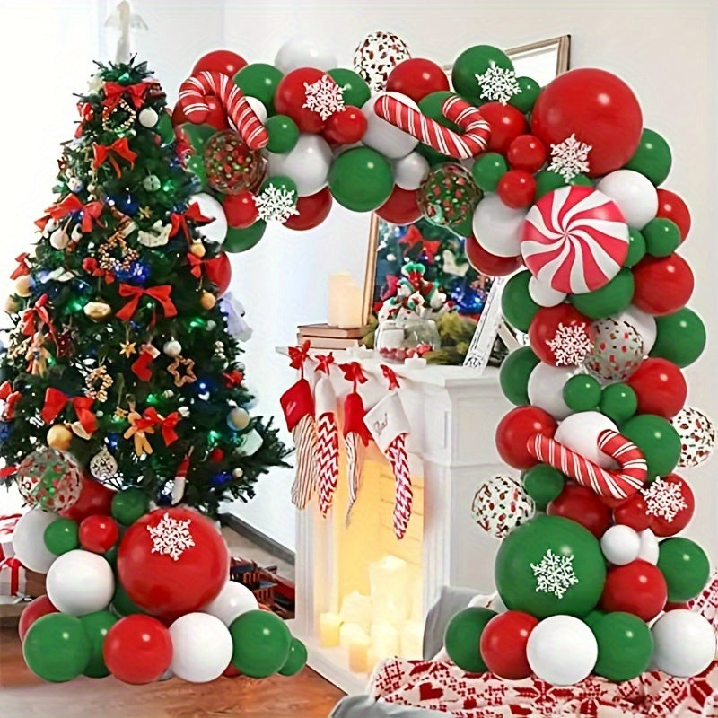 Christmas Balloons Garland Arch Kit - Red Green Balloons - Snowflakes Ornaments