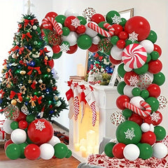 Christmas Balloons Garland Arch Kit - Red Green Balloons - Snowflakes Ornaments