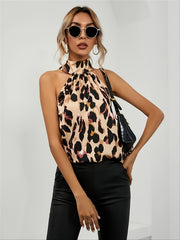 Leopard Print Halter Top Loose Sleeveless Crop Tank