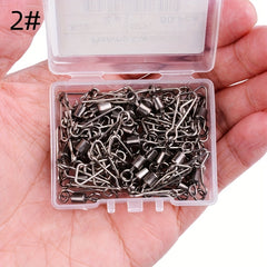 50pcs Stainless Steel Barrel Snap Swivels Fishing Line Connectors
