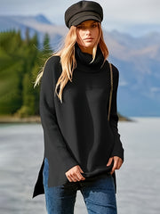 Solid Long Sleeve Turtle Neck High Stretch Jumper