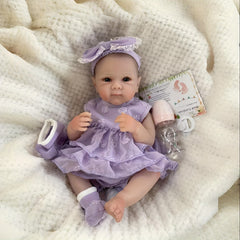Realistic Vinyl Girl Doll with Purple Dress for Kids 3-6 Years
