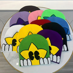 Sporty Windproof Knit Beanie Hat Embroidered Warm Ski Cold Hat