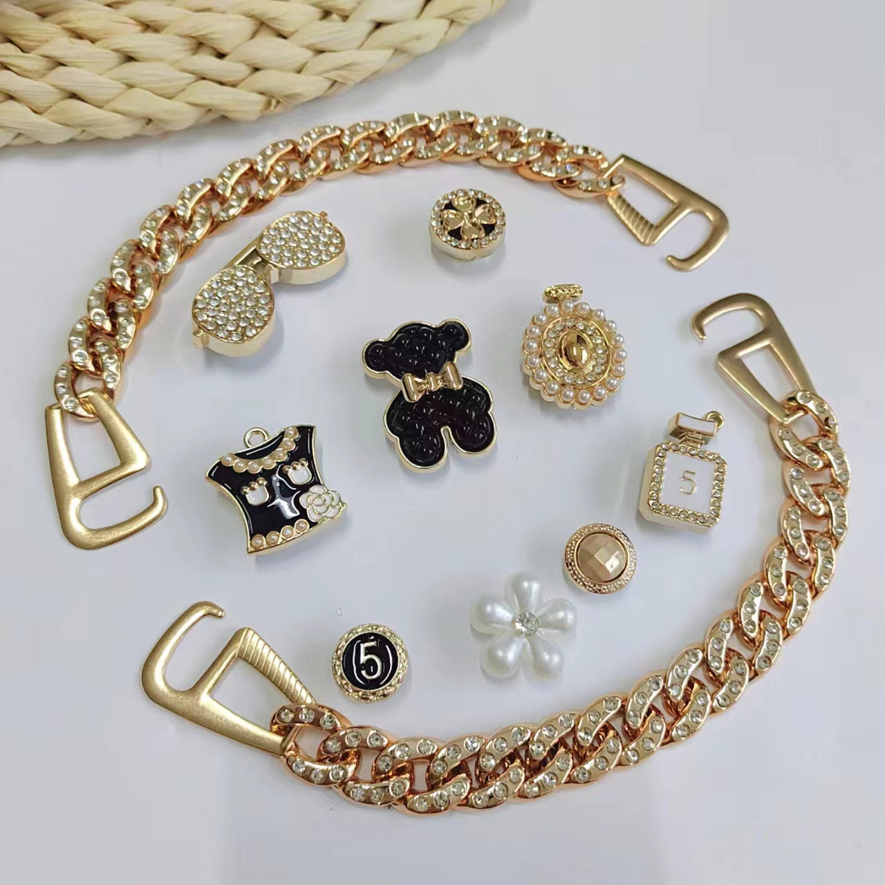 12pcs Shoe Jewelry Bear Glasses Chain Set DIY Shoe Buckle Accessories