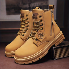 Men's Vintage High Top Lace Up Boots With Zipper