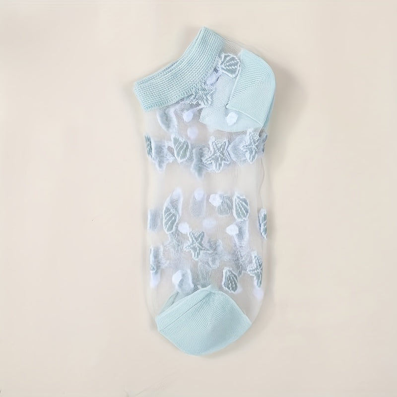 5 Pairs Starfish Pattern Socks & Lightweight Mesh Short Socks Women's Stockings