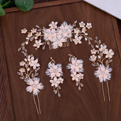 5pcs Bride Hair Comb Sweet Flower U-shaped Hairpin Wedding Dress Accessories