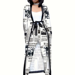 Newspaper Print Long Cardigan & Leggings Set