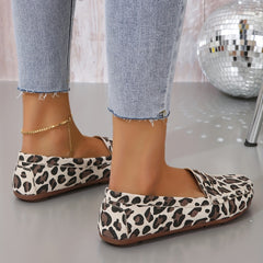 Leopard Print Ballet Flats Round Toe Slip On Lightweight Shoes