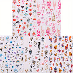 Heart Pattern Nail Stickers Glitter Evil Eye Decals Self Adhesive