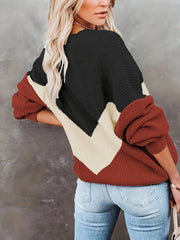 Colorblock Sweater Long Sleeve Round Neck Jumper