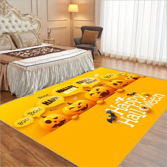 Yellow Pumpkin Pattern Carpet Easy to Clean Living Room Kitchen Fall Decor