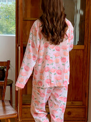 Floral Print Pajama Set Long Sleeve Top & Pants Women's Sleepwear
