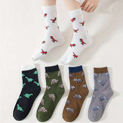 5 Pairs Cute Dino Print Mid Tube Socks Women's Stockings