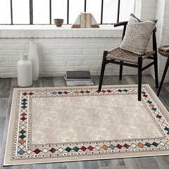 Vintage Washable Area Rug Gem Bordered Print Floor Cover Large Carpet
