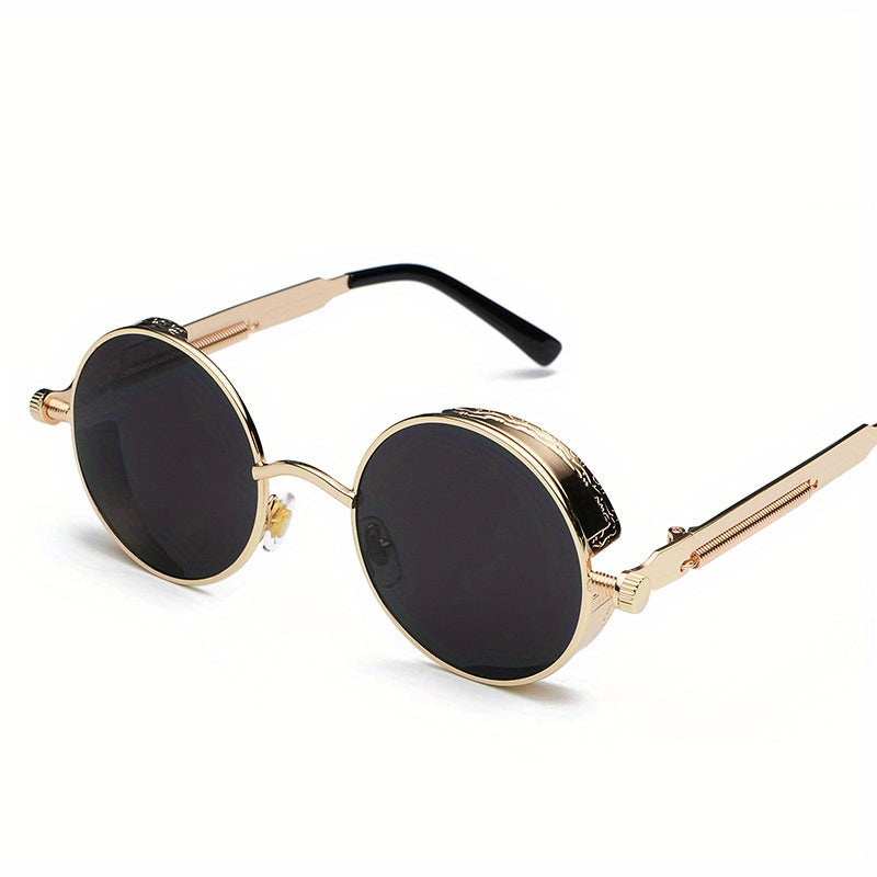 Round Sunglasses Cyberpunk Hippie Style Metal Frame UV Protection