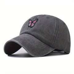 Butterfly Embroidery Baseball Cap Distressed Cotton Dad Hat Sun Hat for Women