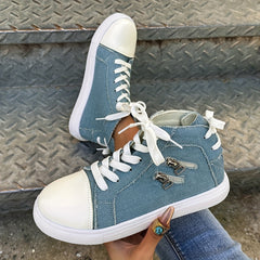 Zip Decor Solid High Top Skate Shoes Casual Lace Up Walking Shoes