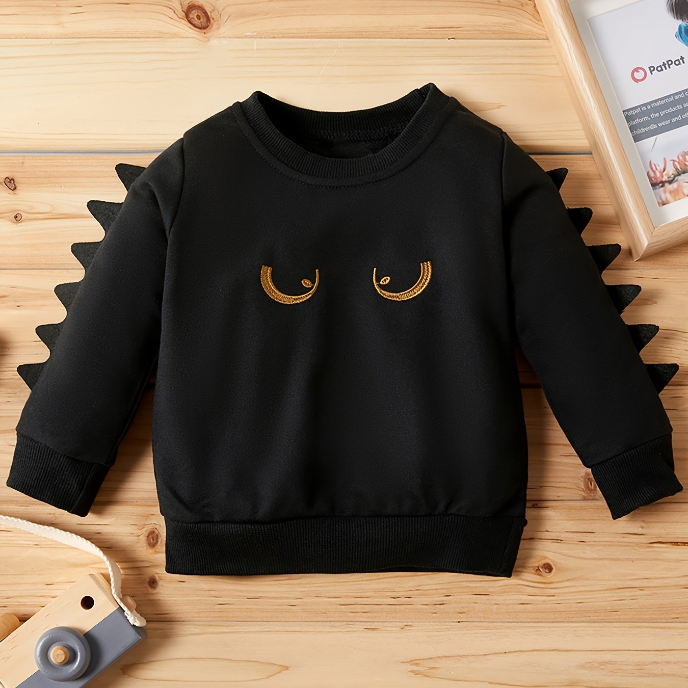 Boys Monster Eyes Embroidered Sweatshirt Long Sleeve Crew Neck Tops