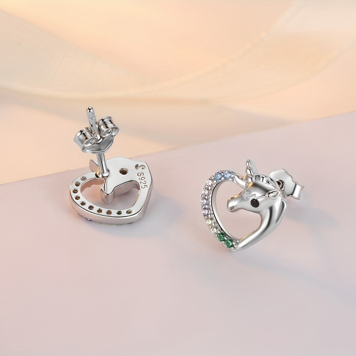 925 Silver Unicorn Pendant Earrings with Colorful Zircon