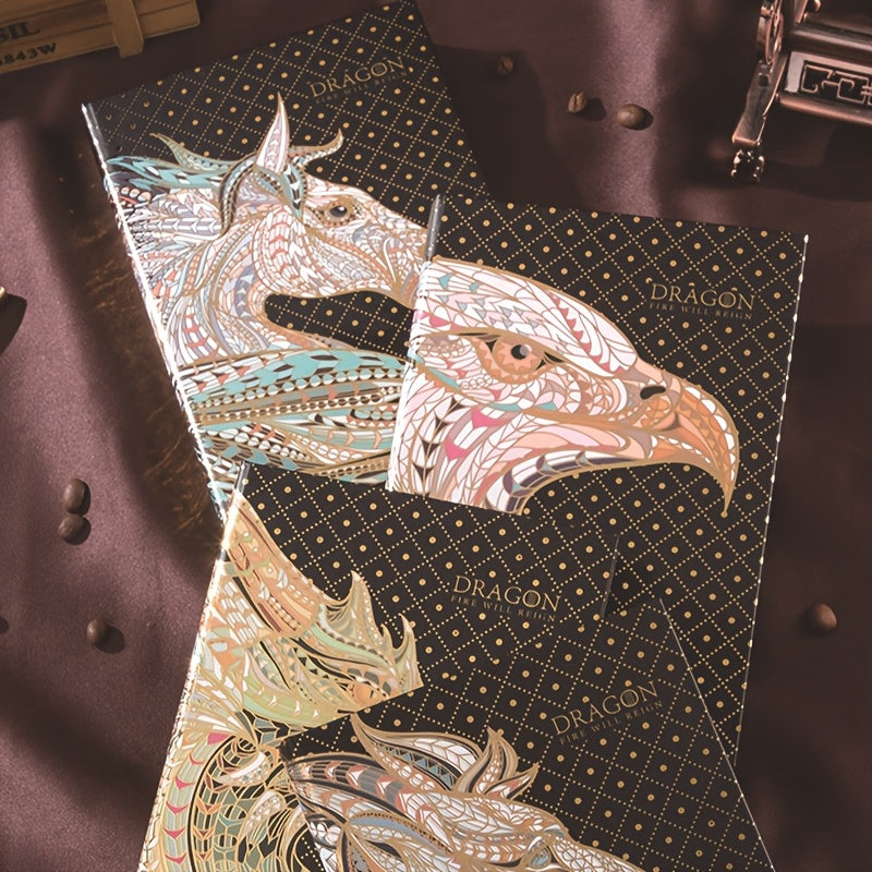 Vintage Embossed Dragon Faux Leather Journal 256 Pages Golden Foil Illustrations