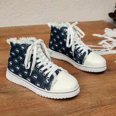 Ripped Denim High Top Lace Up Board Shoes Outdoor Sneakers