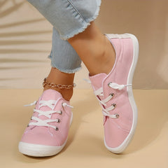 Women's Pink Canvas Low Top Lace Up Sneakers
