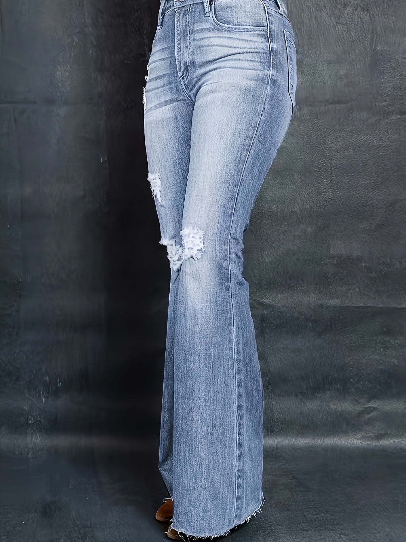 Ripped High Rise Flared Leg Jeans